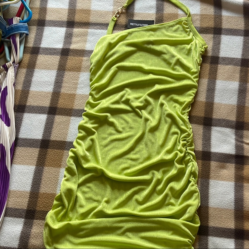 PrettyLittleThing Lime One Shoulder Dress